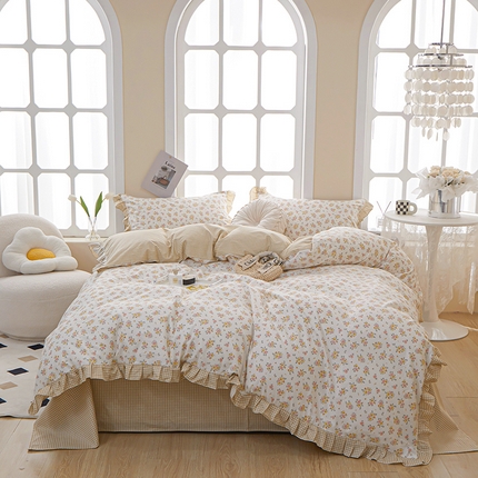 一米阳光 2024新款2月全棉花边款四件套 萱花