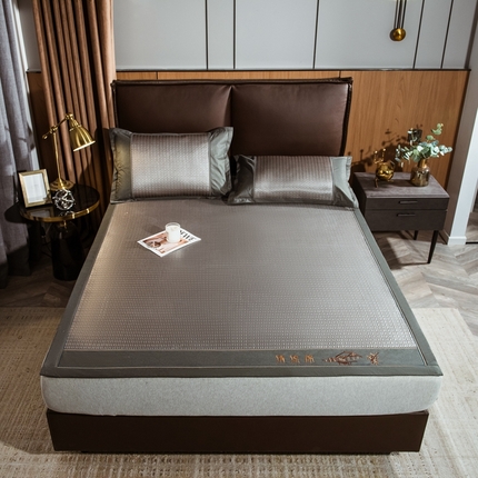 全季家居 2024新款加厚加密宽边刺绣提花冰藤凉席 若兮-烟灰（床席款）