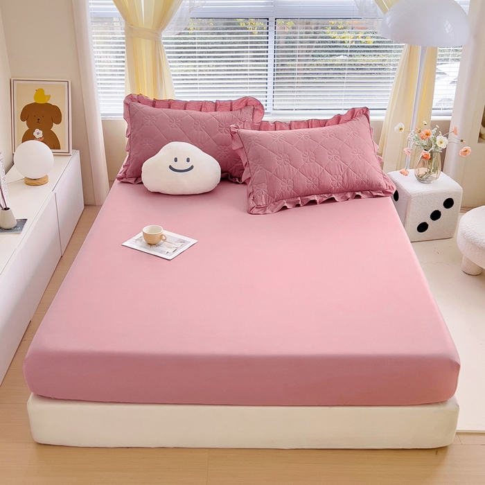 91家纺网 家纺一手货源 找家纺 情煊家纺 2024新款全棉纯色床笠 豆沙