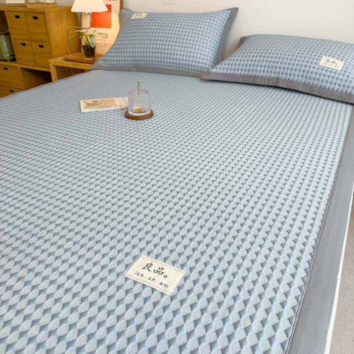 91家纺网 家纺一手货源 找家纺 丝羽坊 2025新款PE凉感450克A类华夫格冰豆豆软凉席-平铺款 冰豆豆-蓝