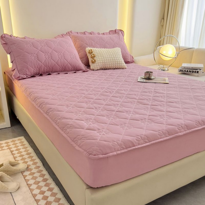 91家纺网 家纺一手货源 找家纺 情煊家纺 2024新款全棉亲肤夹棉纯色床笠 粉玉