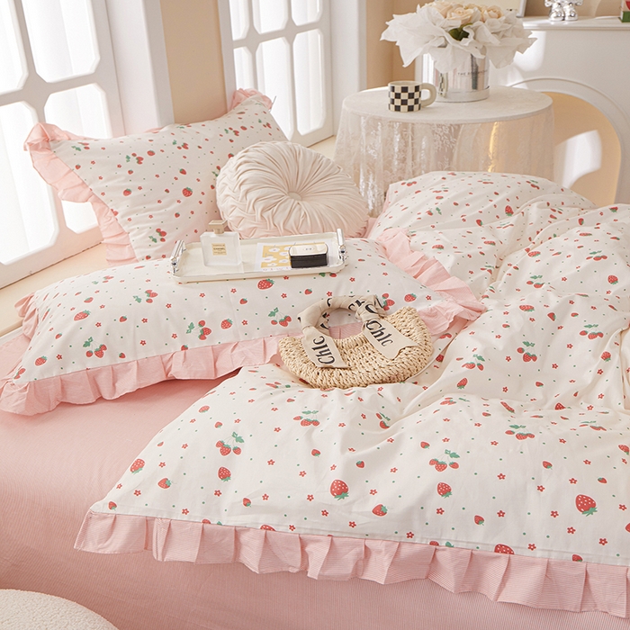 91家纺网 家纺一手货源 找家纺 一米阳光 2024新款2月全棉花边款四件套 缤果