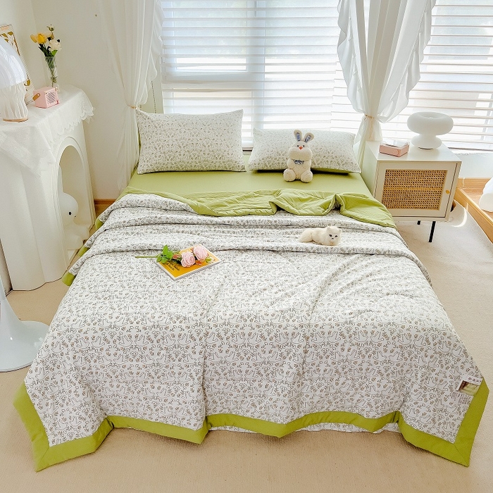 91家纺网 家纺一手货源 找家纺 梵克保罗 2024新款棉麻夏被五件套含抱枕套 爱情鸟