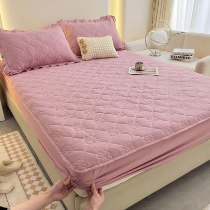 情煊家纺 2024新款全棉亲肤夹棉纯色床笠 粉玉