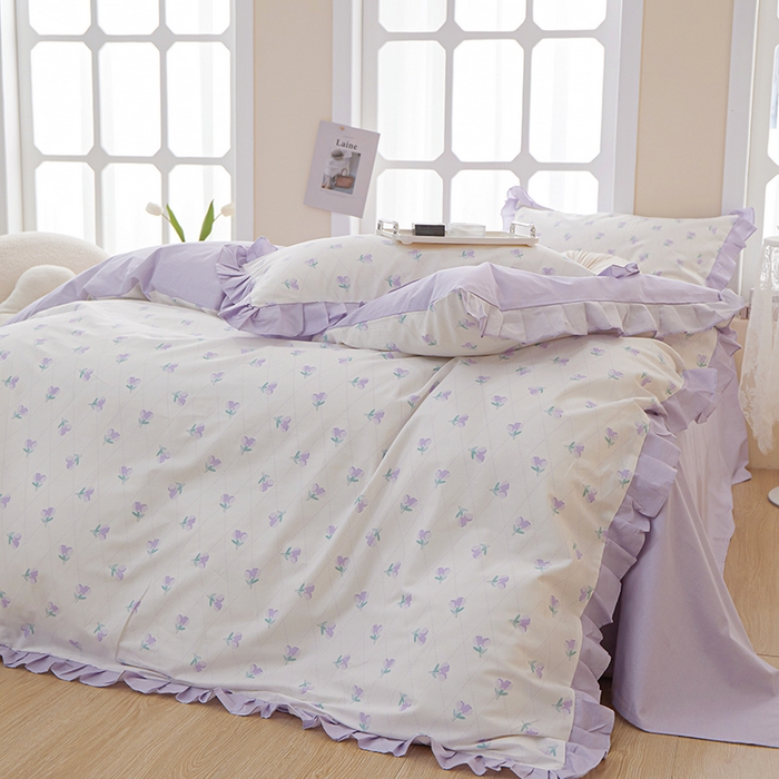 91家纺网 家纺一手货源 找家纺 一米阳光 2024新款2月全棉花边款四件套 叶芷