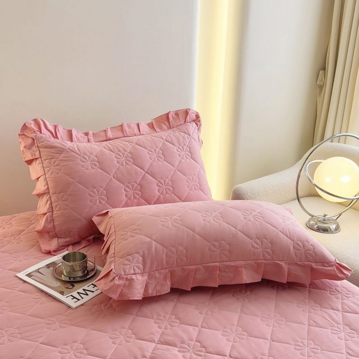 91家纺网 家纺一手货源 找家纺 情煊家纺 2024新款全棉亲肤夹棉纯色床笠 豆沙