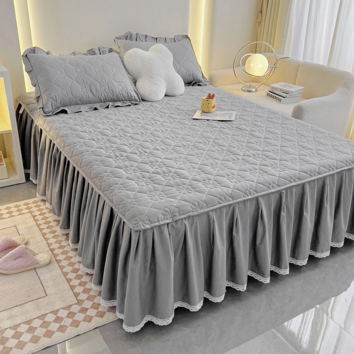 91家纺网 家纺一手货源 找家纺 情煊家纺 2024新款全棉亲肤夹棉纯色床裙 绅士灰