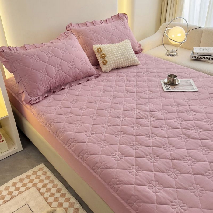 91家纺网 家纺一手货源 找家纺 情煊家纺 2024新款全棉亲肤夹棉纯色床笠 粉玉