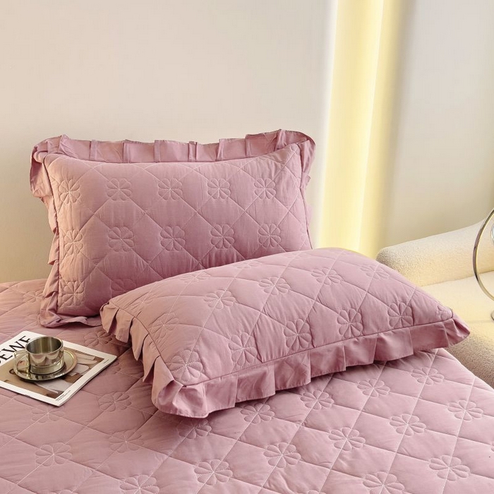 91家纺网 家纺一手货源 找家纺 情煊家纺 2024新款全棉亲肤夹棉纯色床笠 粉玉