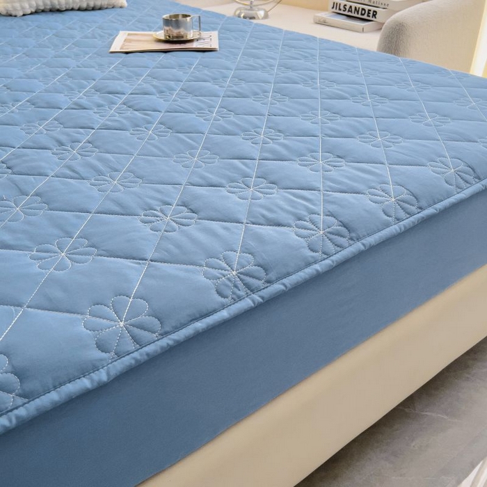 91家纺网 家纺一手货源 找家纺 情煊家纺 2024新款全棉亲肤夹棉纯色床笠 灰蓝