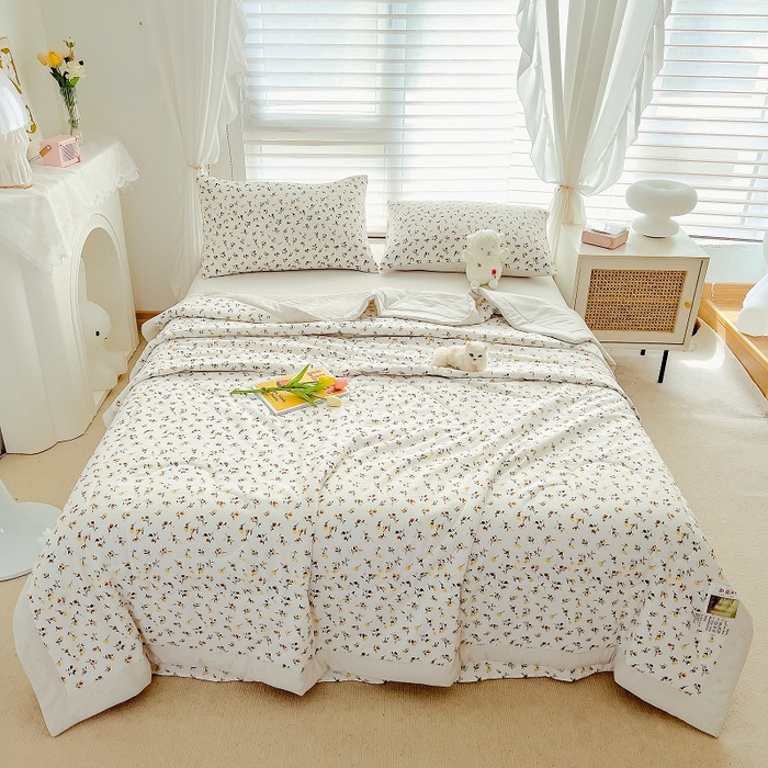 91家纺网 家纺一手货源 找家纺 梵克保罗 2024新款棉麻夏被五件套含抱枕套 花语