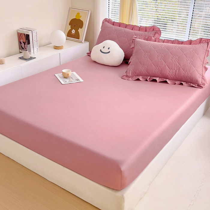 91家纺网 家纺一手货源 找家纺 情煊家纺 2024新款全棉纯色床笠 豆沙