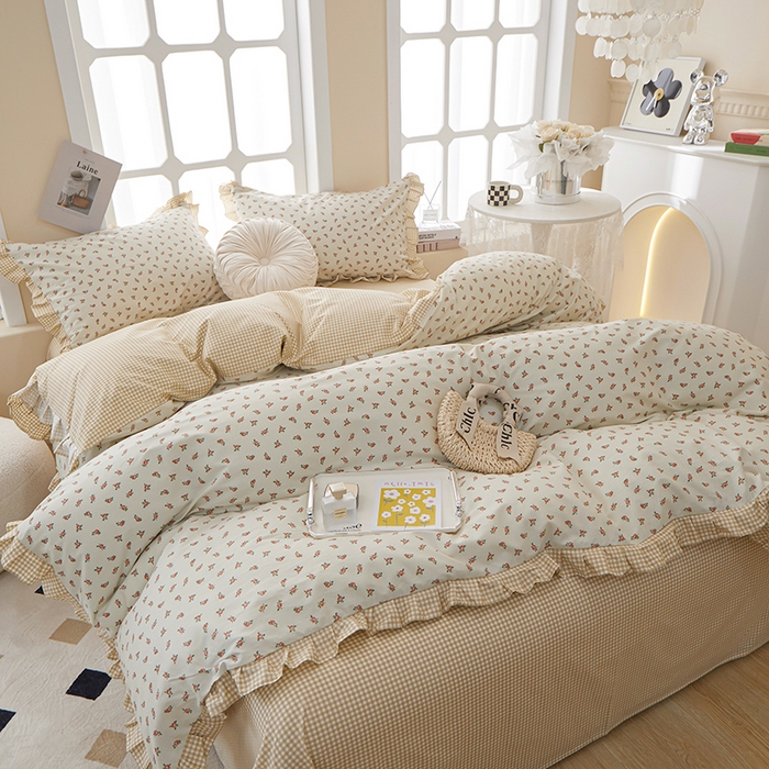 91家纺网 家纺一手货源 找家纺 一米阳光 2024新款2月全棉花边款四件套 恬语