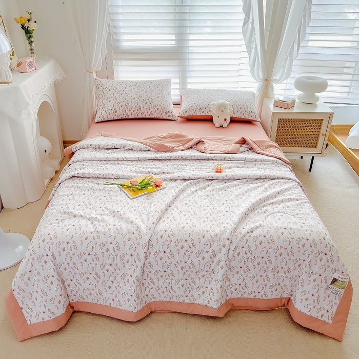 91家纺网 家纺一手货源 找家纺 梵克保罗 2024新款棉麻夏被五件套含抱枕套 恋语