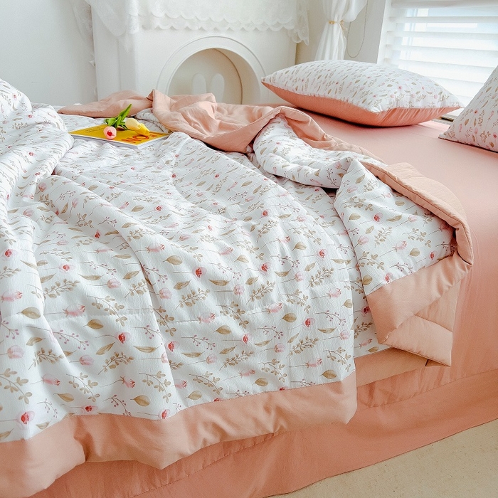 91家纺网 家纺一手货源 找家纺 梵克保罗 2024新款棉麻夏被五件套含抱枕套 恋语