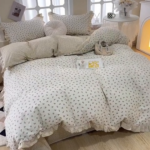 91家纺网 家纺一手货源 找家纺 一米阳光 2024新款2月全棉花边款四件套 恬语