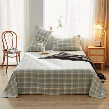 91家纺网 家纺一手货源 找家纺 暖阳 2025新款全棉水洗棉单床单 雅典大格绿