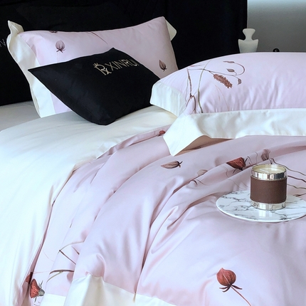 馨蕊2024新款100S高奢简约活性数码印花系列四件套-棉玫瑰佳人 玫瑰佳人-初夏粉
