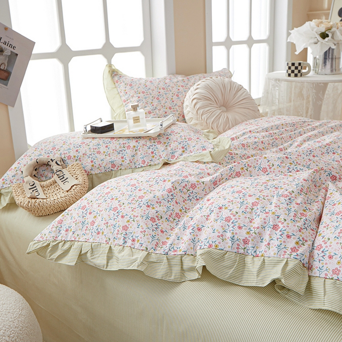 91家纺网 家纺一手货源 找家纺 一米阳光 2024新款2月全棉花边款四件套 婉约之美