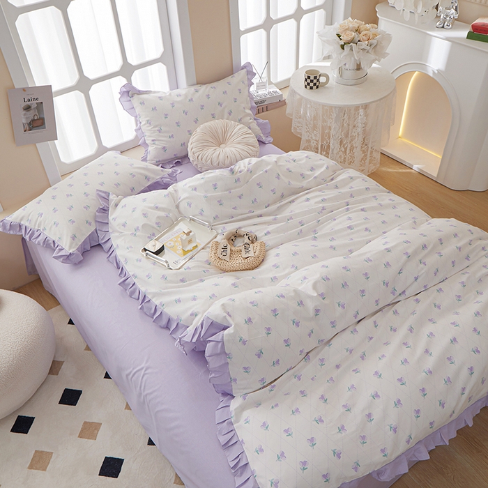 91家纺网 家纺一手货源 找家纺 一米阳光 2024新款2月全棉花边款四件套 叶芷