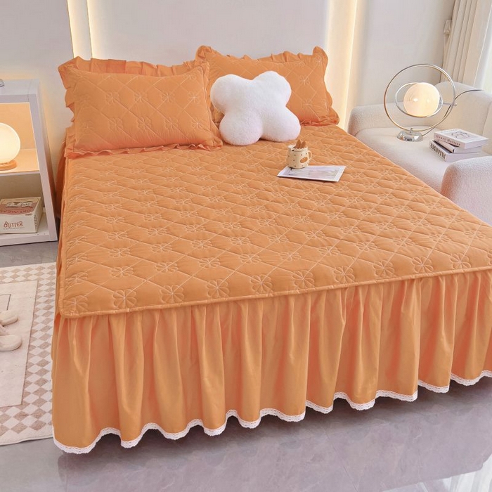 91家纺网 家纺一手货源 找家纺 情煊家纺 2024新款全棉亲肤夹棉纯色床裙 桔色