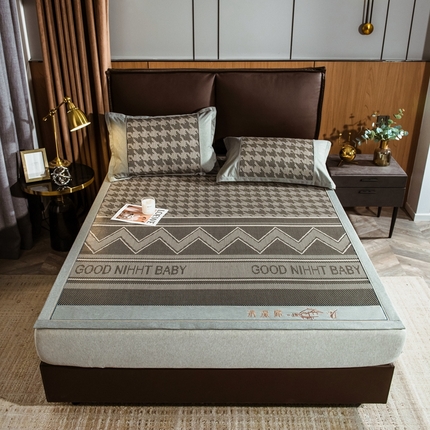 全季家居 2024新款加厚加密宽边刺绣提花冰藤凉席 晚安-灰色（床席款）