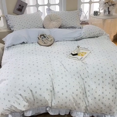 91家纺网 家纺一手货源 找家纺 一米阳光 2024新款2月全棉花边款四件套 叶芷