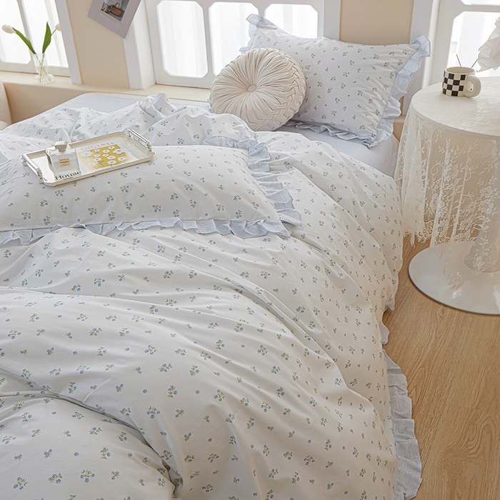 91家纺网 家纺一手货源 找家纺 一米阳光 2024新款2月全棉花边款四件套 清然