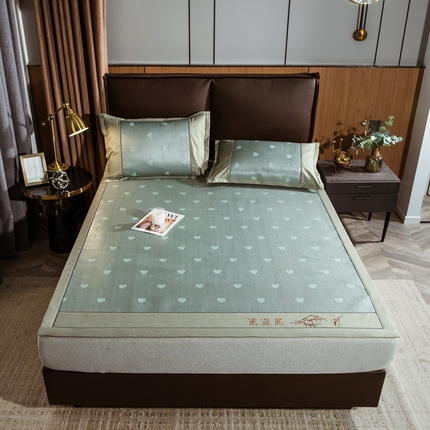 全季家居 2024新款加厚加密宽边刺绣提花冰藤凉席 爱心-水绿（床席款）