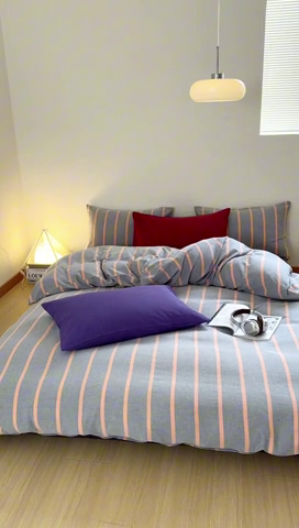 91家纺网 家纺一手货源 找家纺 玛奇朵 2024春夏新品A类全棉小肌理纹提花简约色织条纹四件套-宝格丽系列 宝格丽-橘灰