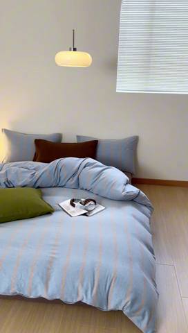 91家纺网 家纺一手货源 找家纺 玛奇朵 2024春夏新品A类全棉小肌理纹提花简约色织条纹四件套-宝格丽系列 宝格丽-蓝驼