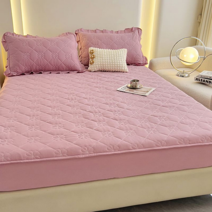 91家纺网 家纺一手货源 找家纺 情煊家纺 2024新款全棉亲肤夹棉纯色床笠 粉玉