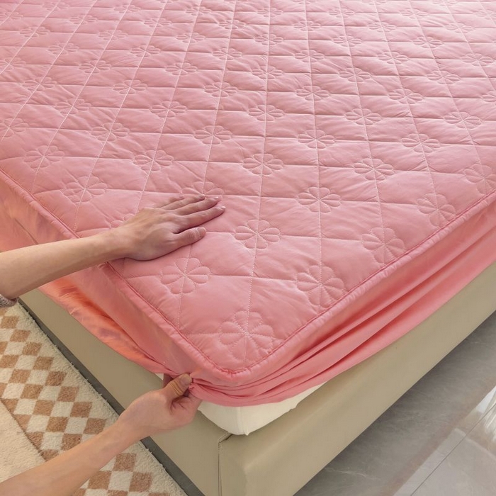 91家纺网 家纺一手货源 找家纺 情煊家纺 2024新款全棉亲肤夹棉纯色床笠 豆沙