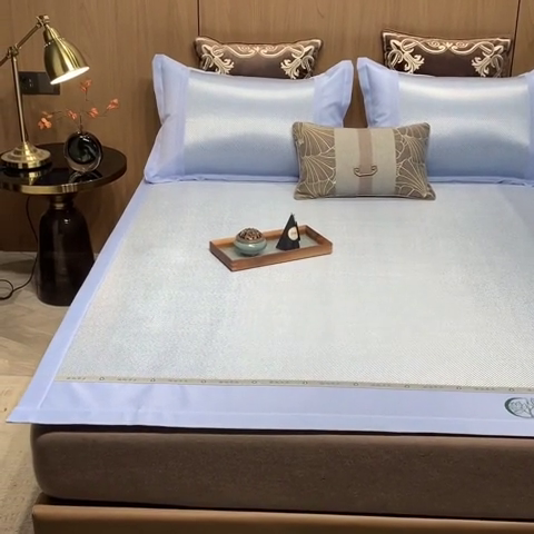 91家纺网 家纺一手货源 找家纺 全季家居 2024新款A类艾草驱蚊冰藤席 艾草-天蓝