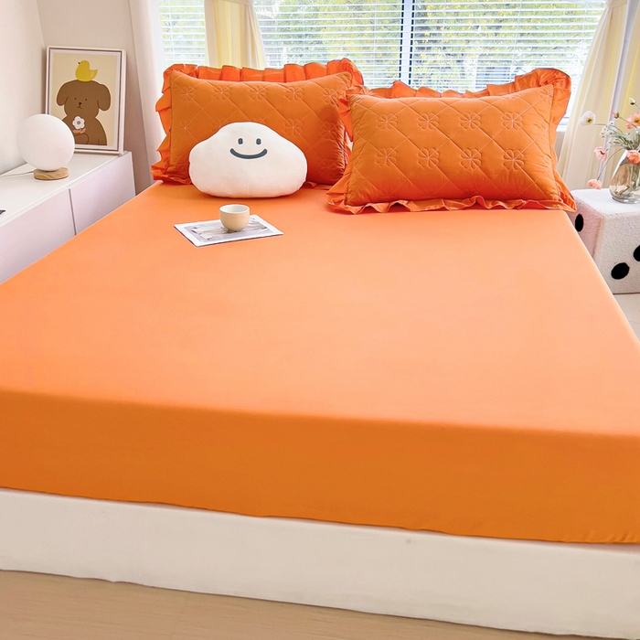 91家纺网 家纺一手货源 找家纺 情煊家纺 2024新款全棉纯色床笠 橘色