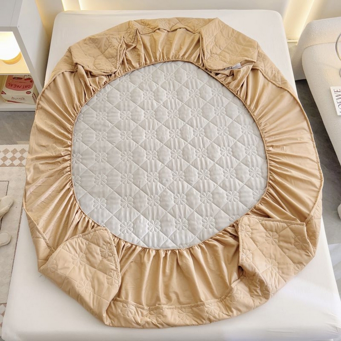 91家纺网 家纺一手货源 找家纺 情煊家纺 2024新款全棉亲肤夹棉纯色床笠 浅驼