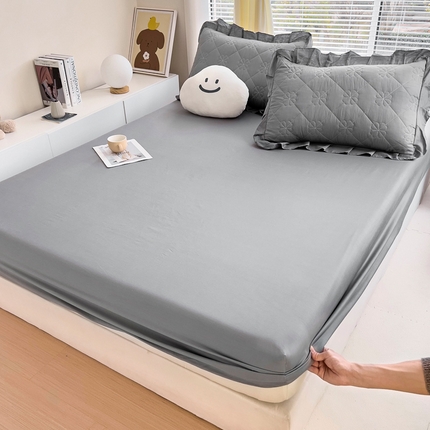 情煊家纺 2024新款全棉纯色床笠 绅士灰