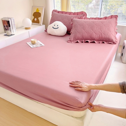 情煊家纺 2024新款全棉纯色床笠 豆沙