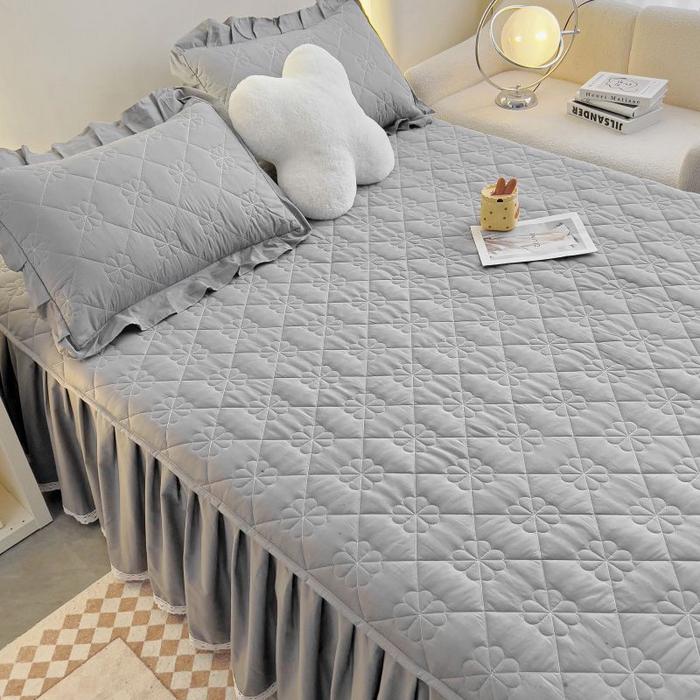 91家纺网 家纺一手货源 找家纺 情煊家纺 2024新款全棉亲肤夹棉纯色床裙 绅士灰