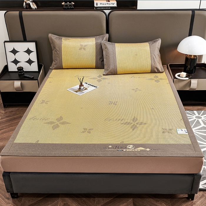 91家纺网 家纺一手货源 找家纺 青雅席业 2025年新款春夏3D复合冰藤养生席 四叶草-金