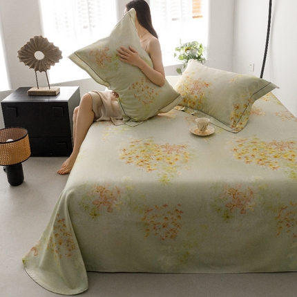 91家纺网 家纺一手货源 找家纺 舒慕家纺 2025新款天丝竹纤维竹语天丝凉席数码印花软凉席床单床笠 繁花