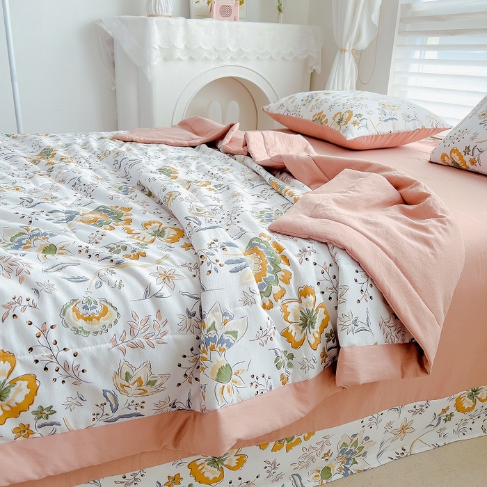 91家纺网 家纺一手货源 找家纺 梵克保罗 2024新款棉麻夏被五件套含抱枕套 伊恋