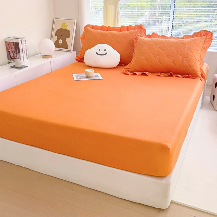 91家纺网 家纺一手货源 找家纺 情煊家纺 2024新款全棉纯色床笠 橘色
