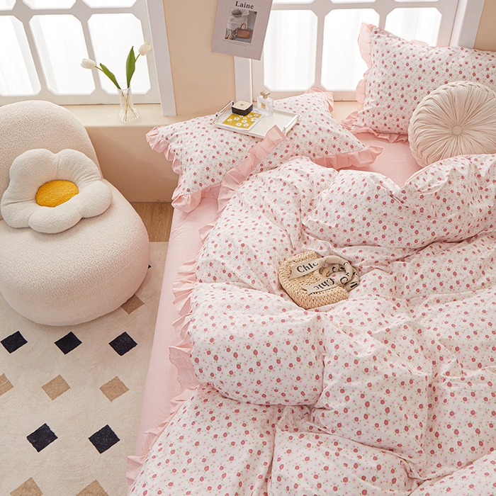 91家纺网 家纺一手货源 找家纺 一米阳光 2024新款2月全棉花边款四件套 洛莉