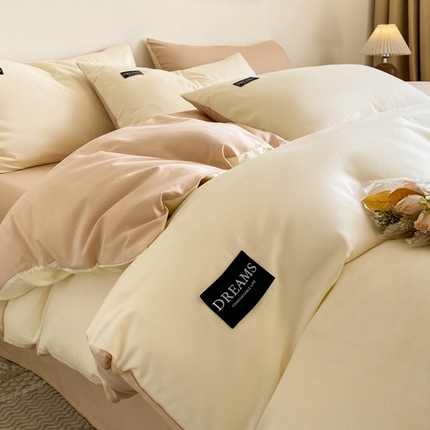 91家纺网 家纺一手货源 找家纺 （总）如约 2025春夏新品全棉13372纯色双拼四件套