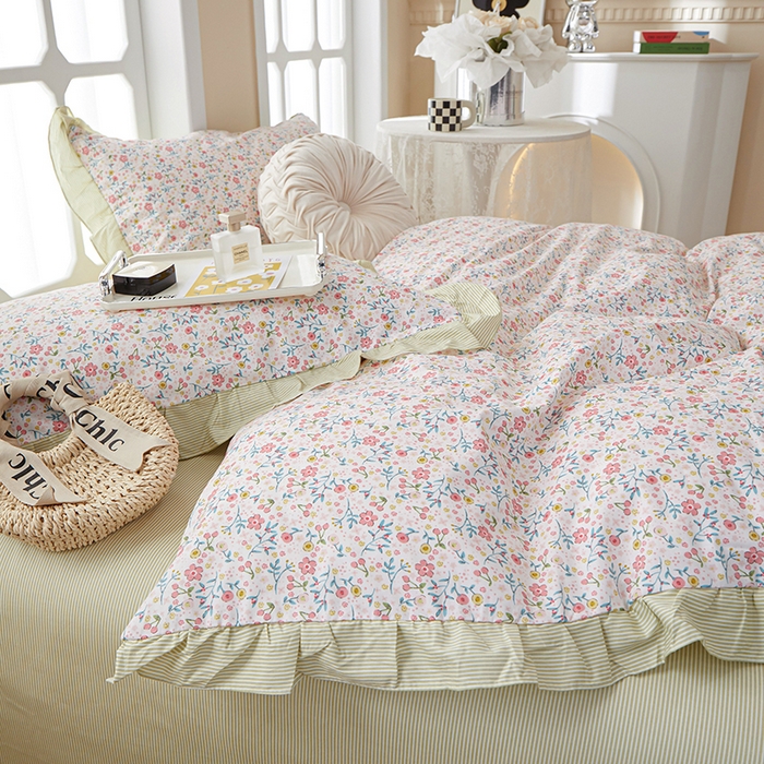 91家纺网 家纺一手货源 找家纺 一米阳光 2024新款2月全棉花边款四件套 婉约之美