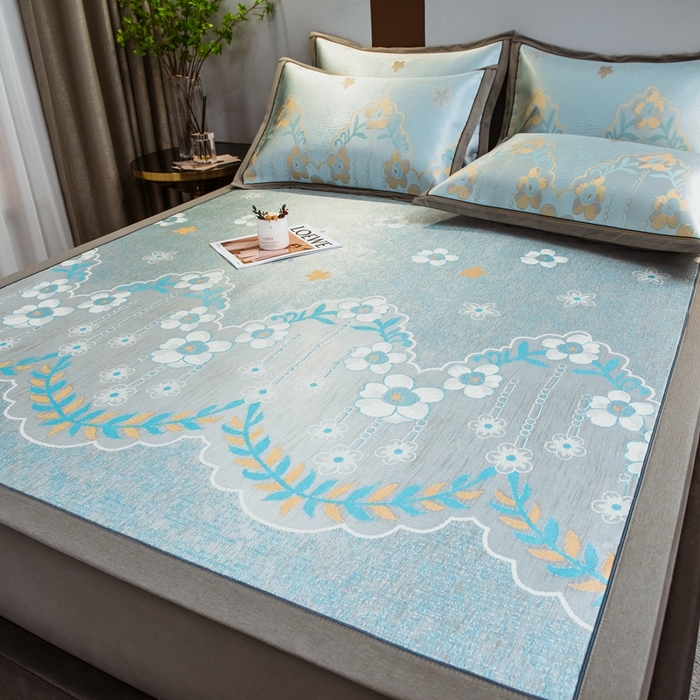 91家纺网 家纺一手货源 找家纺 全季家居 2024新款900D高精密三色纬提花冰丝凉席 静谧之夏（床席款）