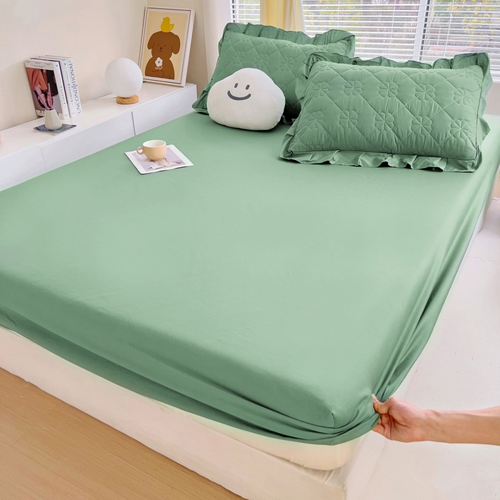 91家纺网 家纺一手货源 找家纺 情煊家纺 2024新款全棉纯色床笠 浅绿