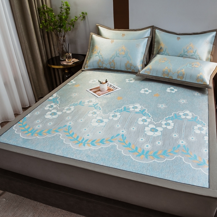 91家纺网 家纺一手货源 找家纺 全季家居 2024新款900D高精密三色纬提花冰丝凉席 静谧之夏（床席款）