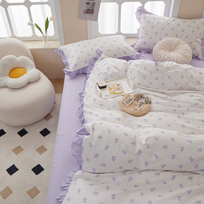 91家纺网 家纺一手货源 找家纺 一米阳光 2024新款2月全棉花边款四件套 叶芷